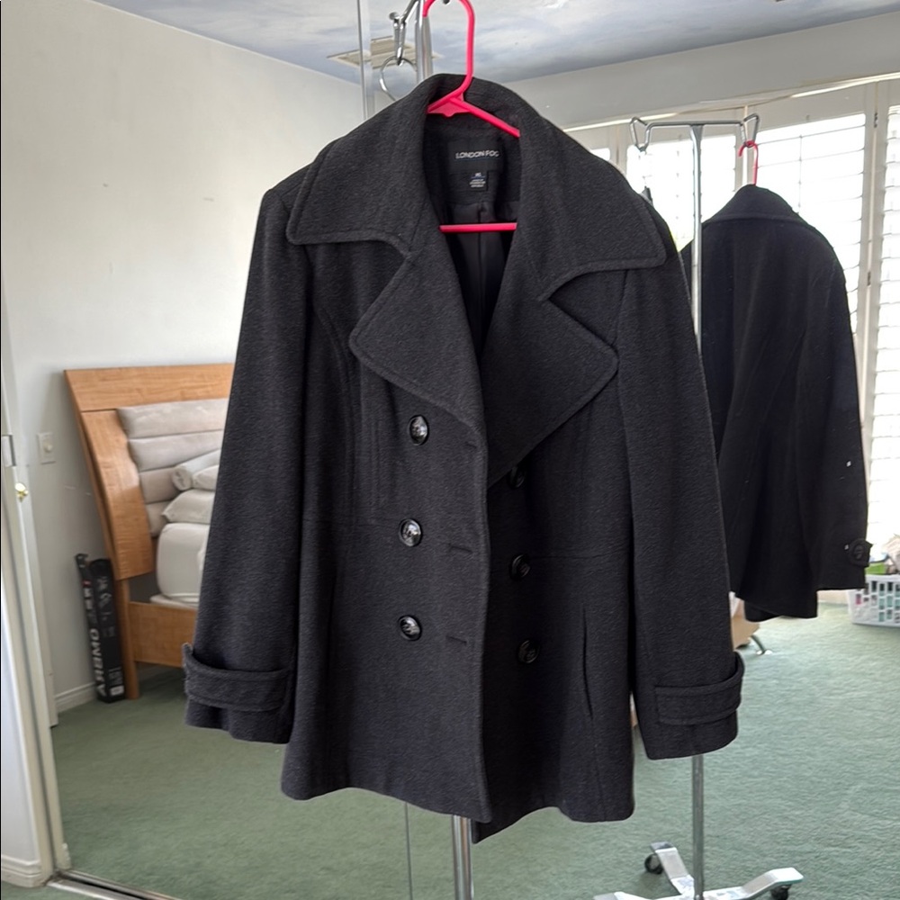 London Fog Charcoal Double-Breasted Coat